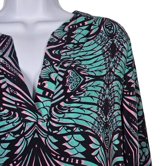 Amanda Uprichard Silk Abstract Paisley Tunic Top 3/4 Sleeve Split Neck Small - Picture 11 of 11